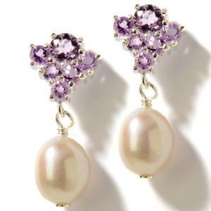 Cultured Freshwater Pearl & Amethyst Earrings
